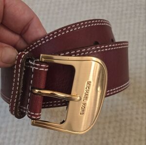 Michael Kors Womens Belt Small 29 Burgundy Brown Leather Goldtone Buckle
